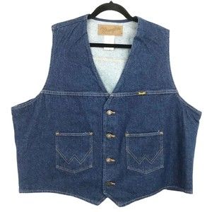 Vintage Wrangler Mens Size XXL Blue Jean Denim Vest Western Cowboy Rodeo USA